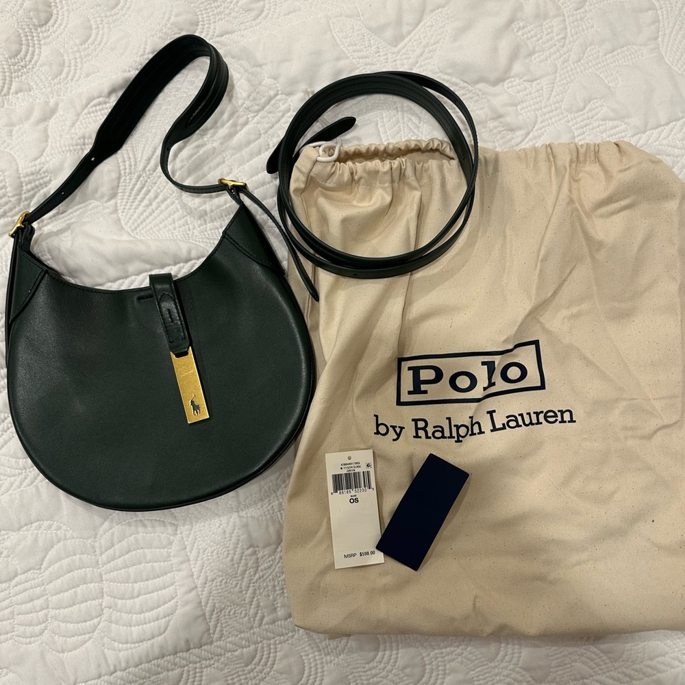 Ralph Lauren Dark Green Leather Saddle Bag with Gold Accent